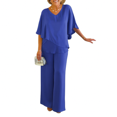 Winona – V-Neck Asymmetrical Hem Plus-Size Casual Dress Set