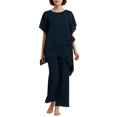 Valeska – Chiffon Two-Piece Set with Ruffle Top & Wide-Leg Pants