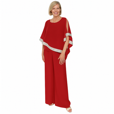 Ulani – Shimmer Colorblock Two-Piece Set with Off-Shoulder Top & Wide-Leg Pants