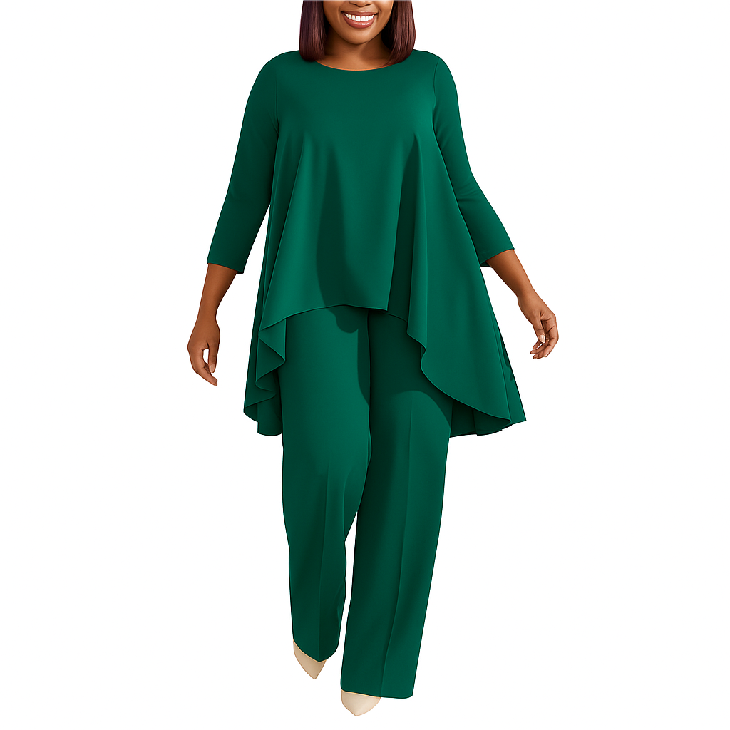 Selene – Elegant Two-Piece Set with Long Loose Blouse & Matching Trousers