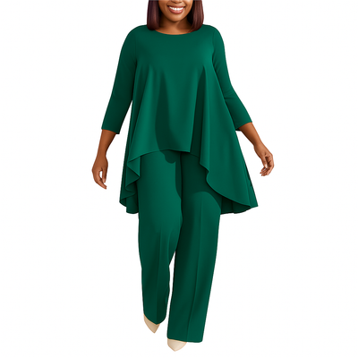 Selene – Elegant Two-Piece Set with Long Loose Blouse & Matching Trousers