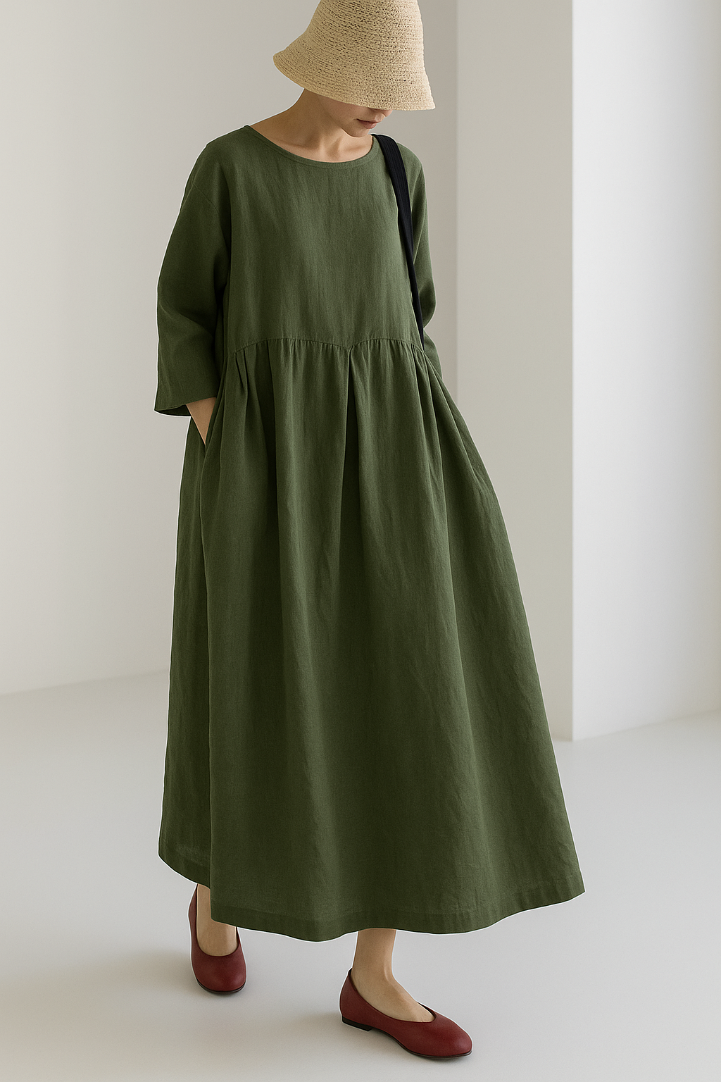 Amalia – Apricot Cotton Dresses With Pockets And Patchwork For Spring