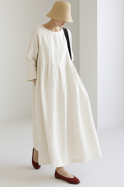 Amalia – Apricot Cotton Dresses With Pockets And Patchwork For Spring