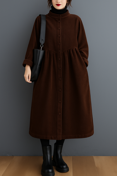 Lysandra – Cinched Blackish Green Corduroy Coat