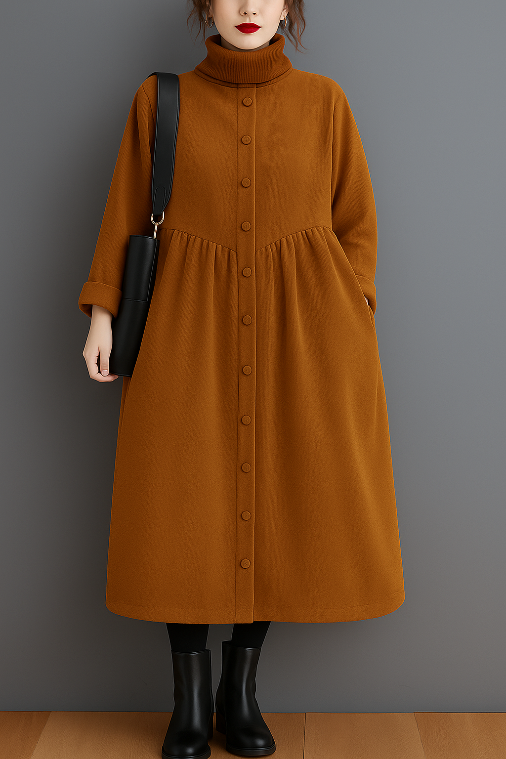 Lysandra – Cinched Blackish Green Corduroy Coat