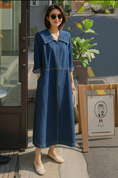 Opal – Denim Blue Peter Pan Collar Dress