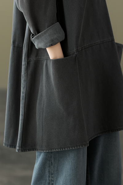 Zinnia – Boho Black Grey Denim Dress with Pockets