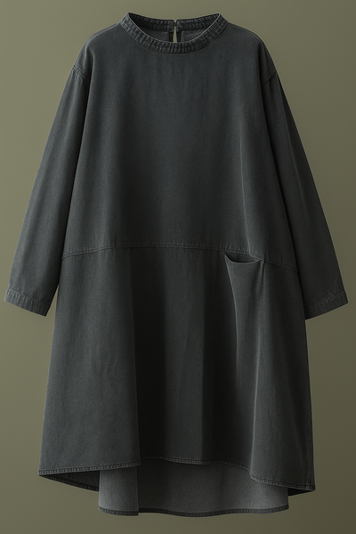 Zinnia – Boho Black Grey Denim Dress with Pockets