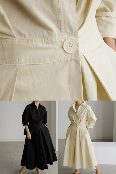 Viviana – Beige Cotton Dress With Peter Pan Collar And Pockets