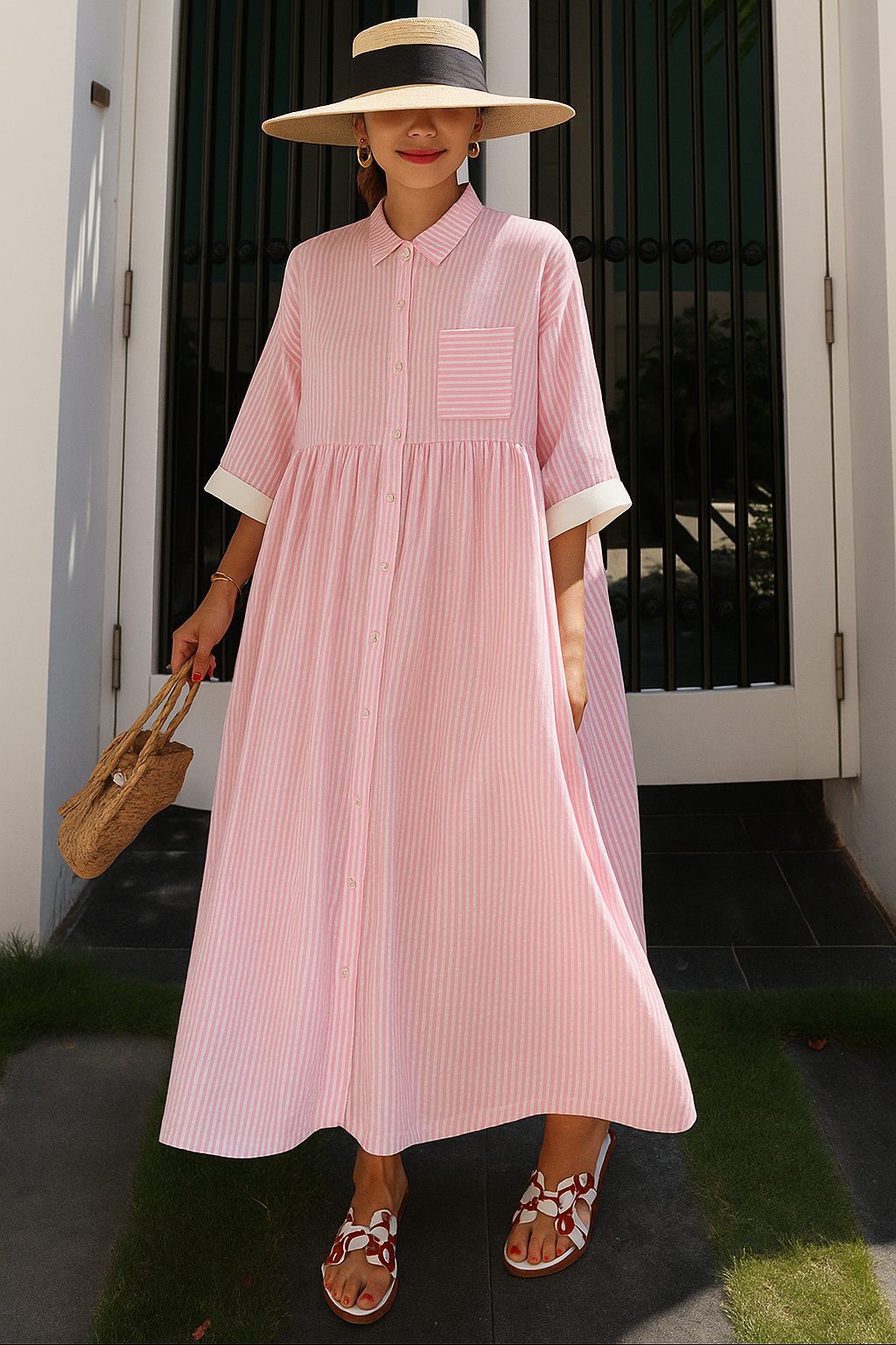 Jocelyn – Bohemian Peter Pan Collar Striped Dress