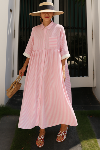 Jocelyn – Bohemian Peter Pan Collar Striped Dress