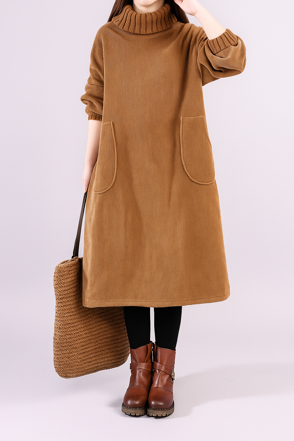 Lavelle – Thick Corduroy Turtle Neck Dress
