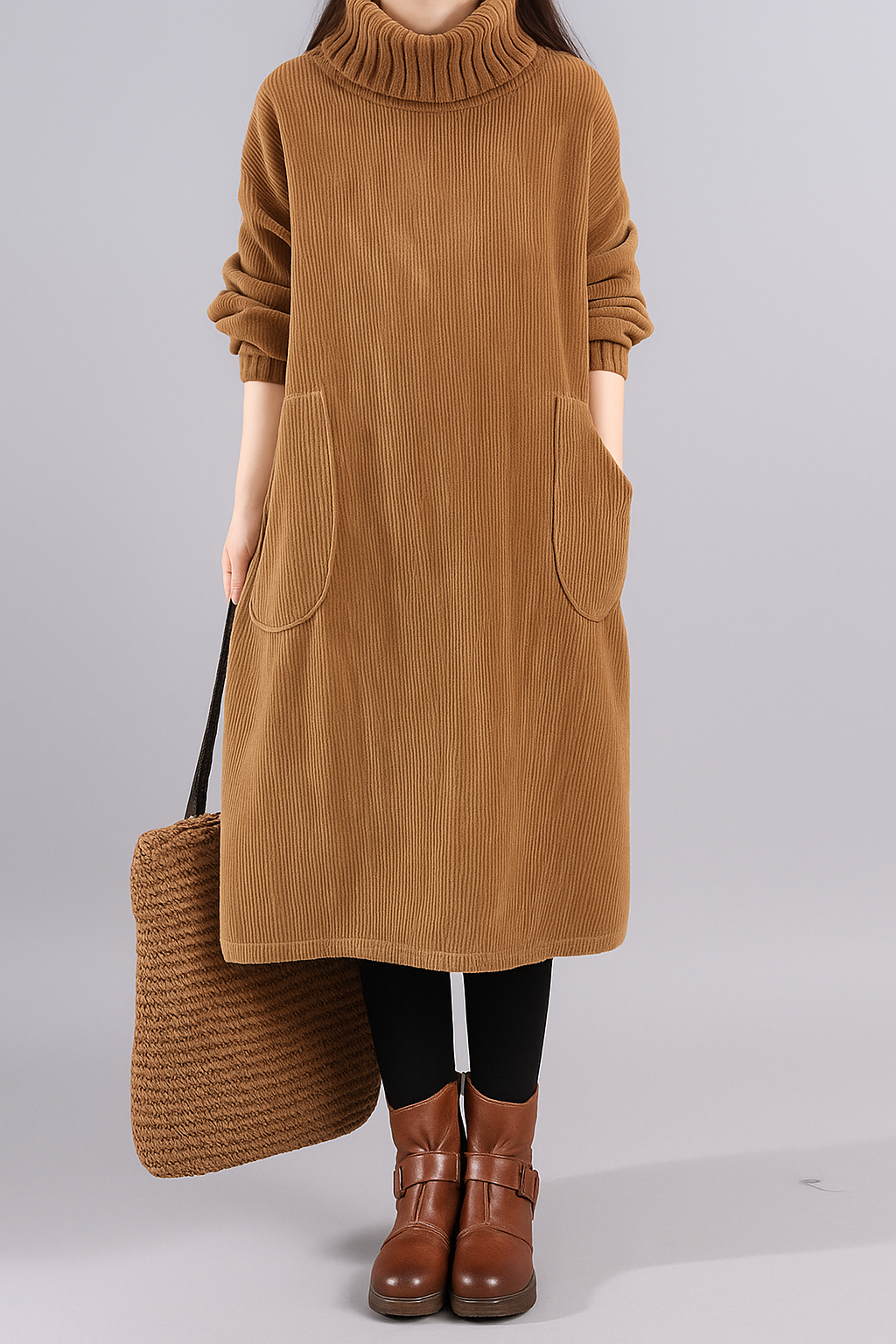 Lavelle – Thick Corduroy Turtle Neck Dress