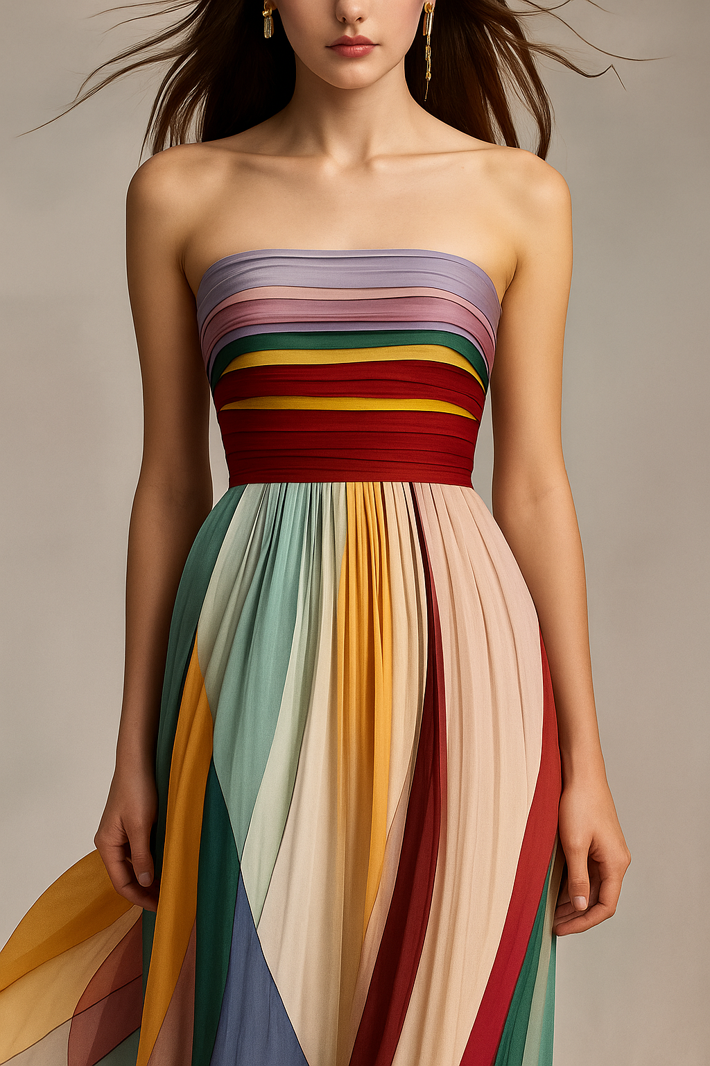 Harmonia – Slim Fit Striped Cold Shoulder Dress