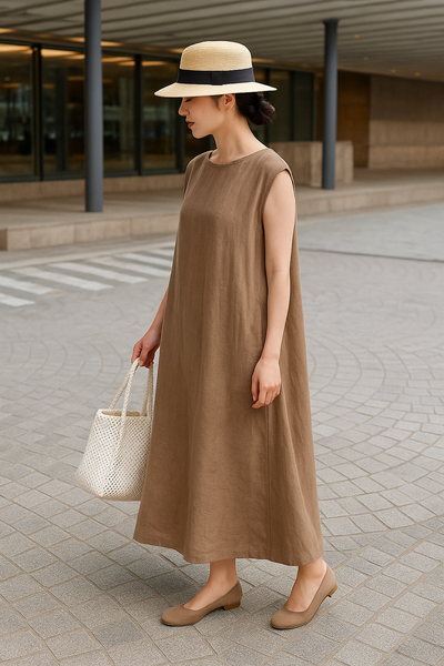 Ursuline – Bohemian O Neck Linen Cotton Dress