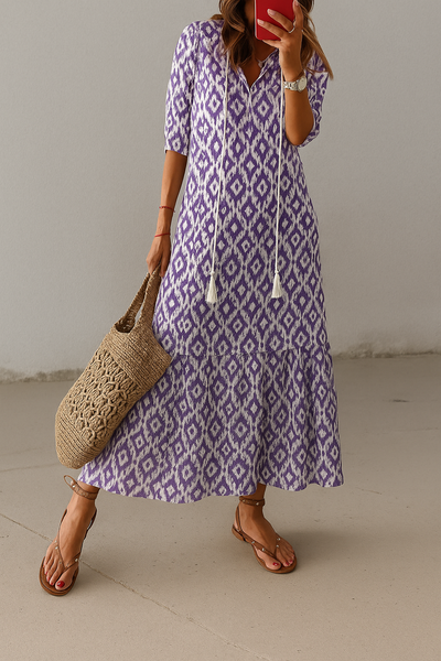 Wilhelmina – Boho Vintage V-Neck Dress