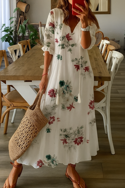 Wilhelmina – Boho Vintage V-Neck Dress