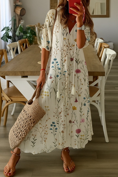 Wilhelmina – Boho Vintage V-Neck Dress