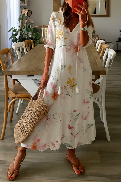 Wilhelmina – Boho Vintage V-Neck Dress