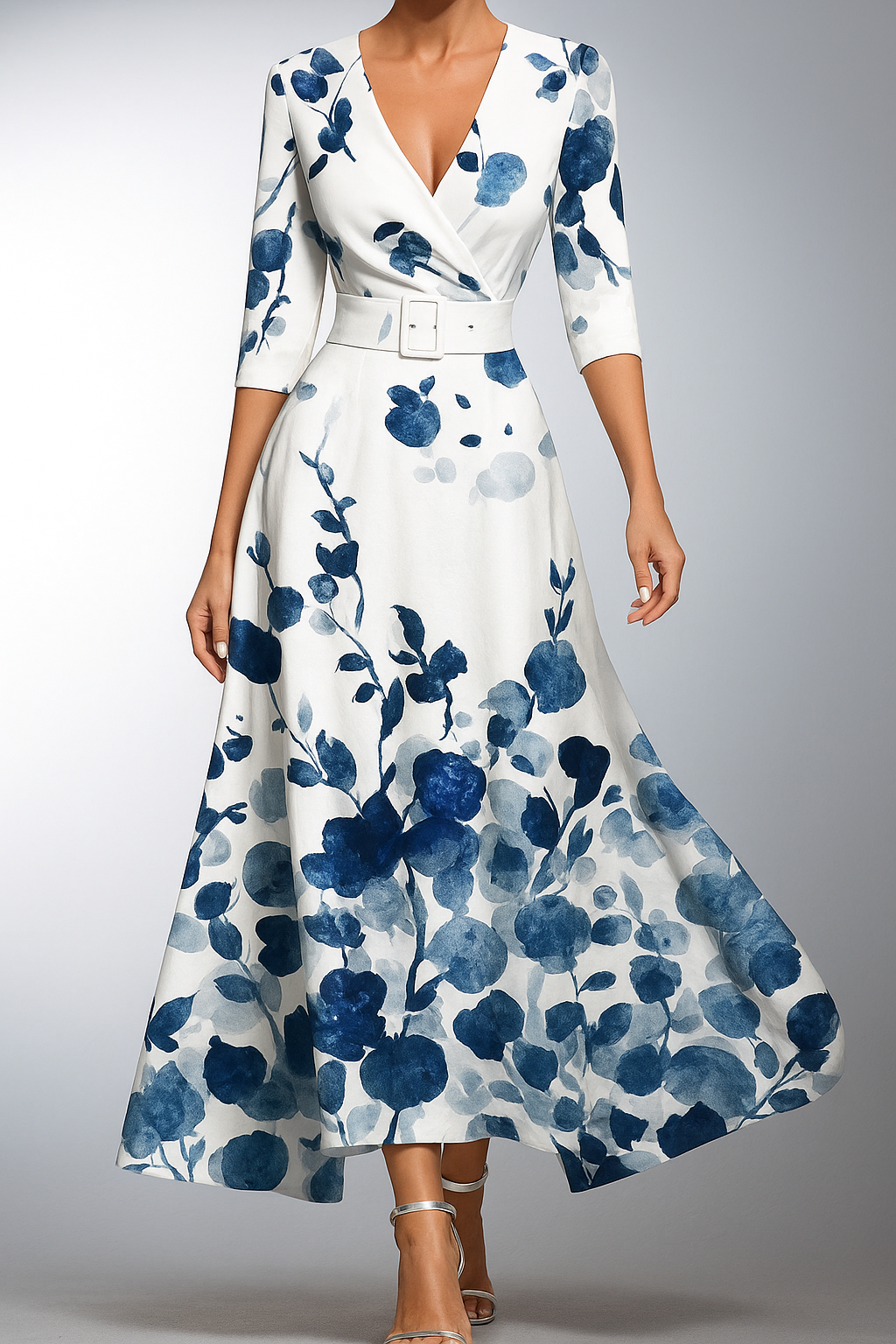 Ione – Classic Floral V-Neck Maxi Dress