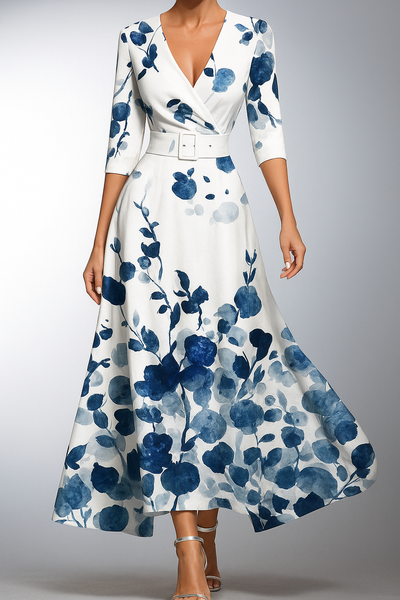 Ione – Classic Floral V-Neck Maxi Dress
