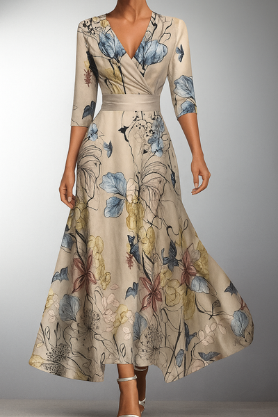 Ione – Classic Floral V-Neck Maxi Dress