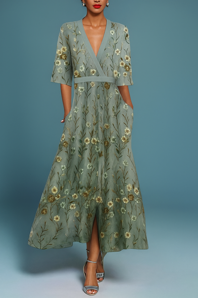 Chrysanthe – Elegant V-Neck Belted Dress