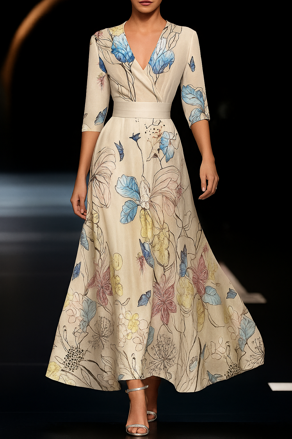 Brigitta – Printed High Waist Midi Dress
