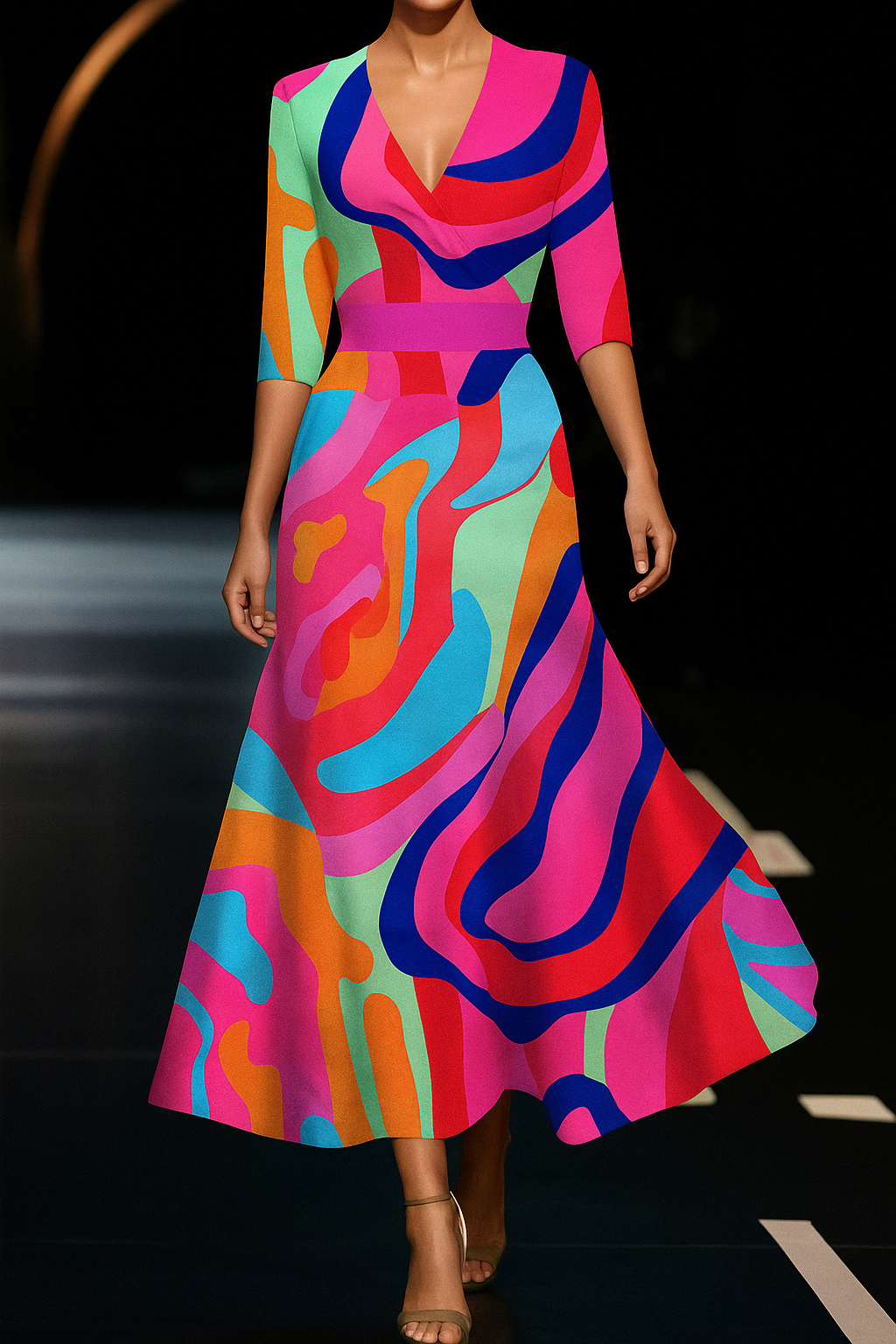 Brigitta – Printed High Waist Midi Dress