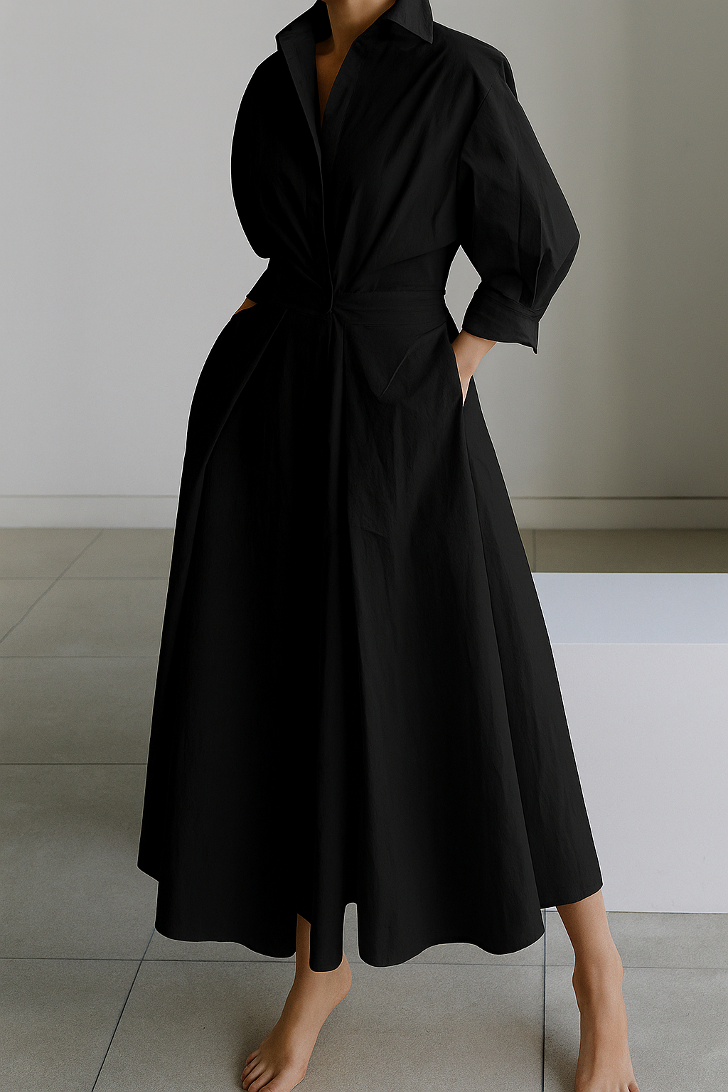 Rosaline – Chic Polo Collar A-Line Dress