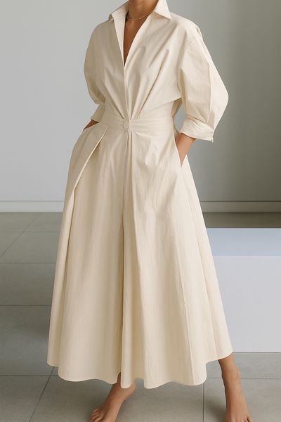 Rosaline – Chic Polo Collar A-Line Dress