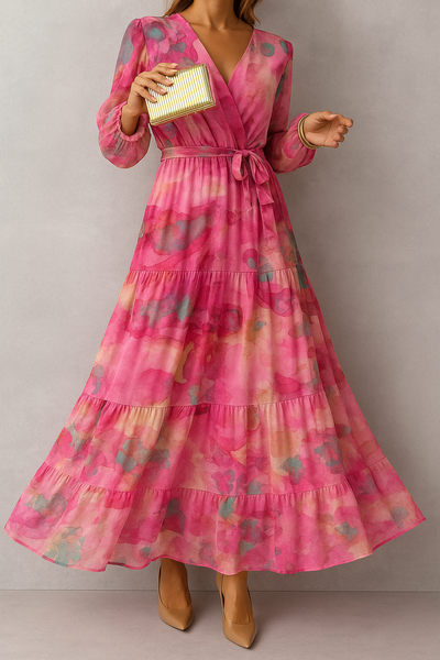 Rosalina – Pleated V-Neck Maxi Dress