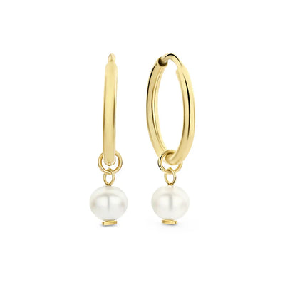 14k Gold Pearl Drop Hoops That Add a Touch of Purity & Poised Glamour to Your Ensemble
