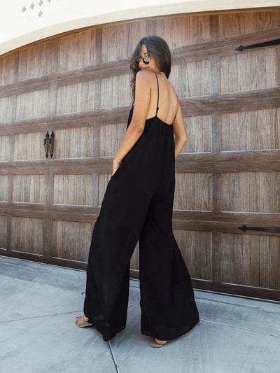 Emerentia - Wide-Leg Rayon Jumpsuit with Spaghetti Straps and Pockets