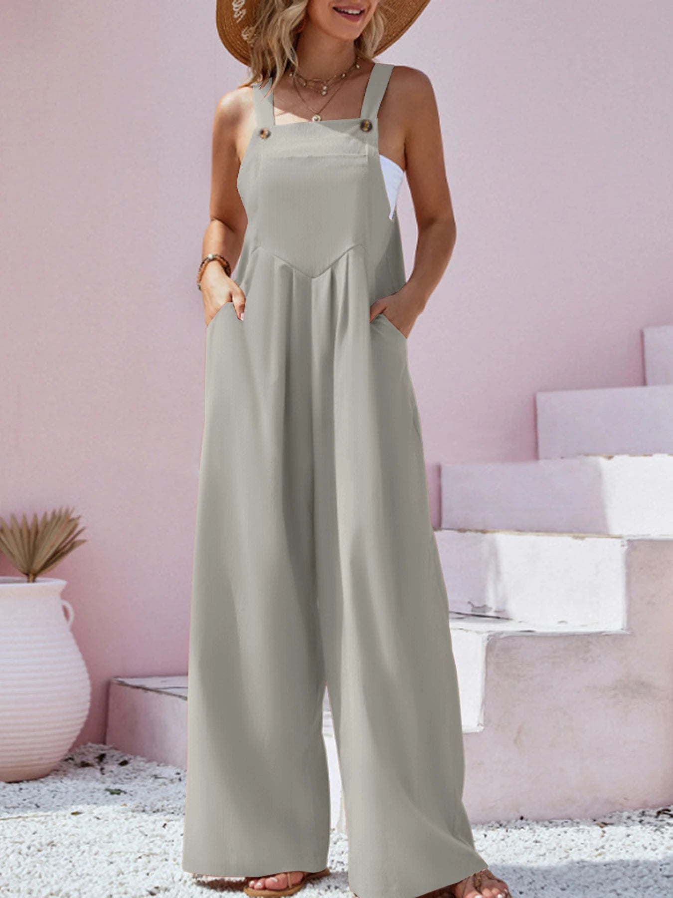 Heliane - Flowy Sleeveless Wide-Leg Jumpsuit with Spaghetti Straps