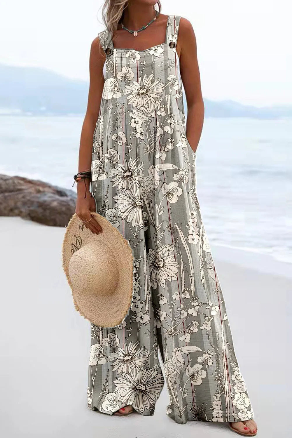 Diantha - Boho Wide-Leg Beach Jumpsuit with Bold Prints