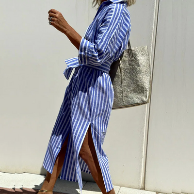 Leontine– Sophisticated Striped Midi Dress