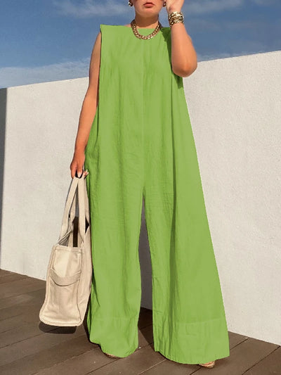 Ginevra - Sleeveless Cotton-Linen Wide-Leg Jumpsuit for Effortless Summer Style