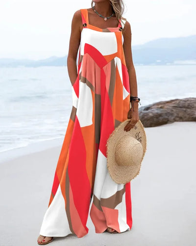 Diantha - Boho Wide-Leg Beach Jumpsuit with Bold Prints