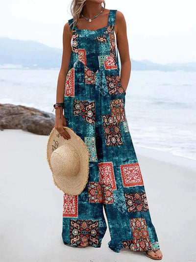 Diantha - Boho Wide-Leg Beach Jumpsuit with Bold Prints