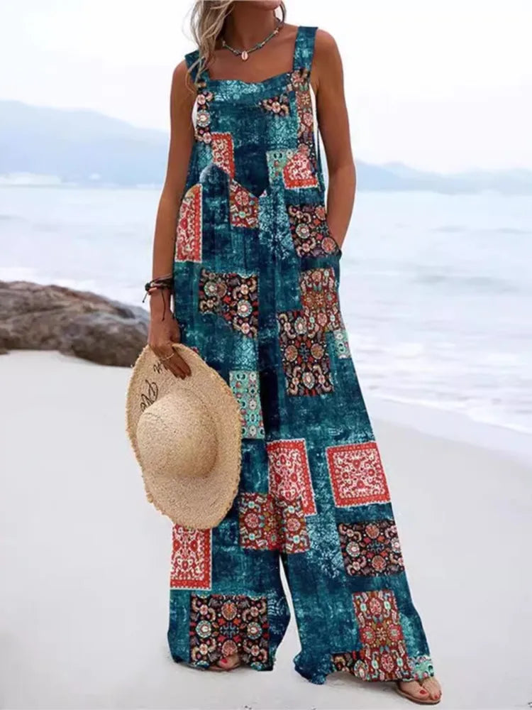 Diantha - Boho Wide-Leg Beach Jumpsuit with Bold Prints