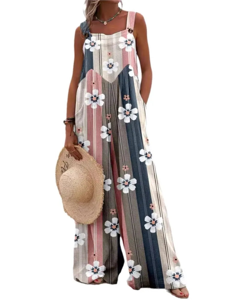 Diantha - Boho Wide-Leg Beach Jumpsuit with Bold Prints