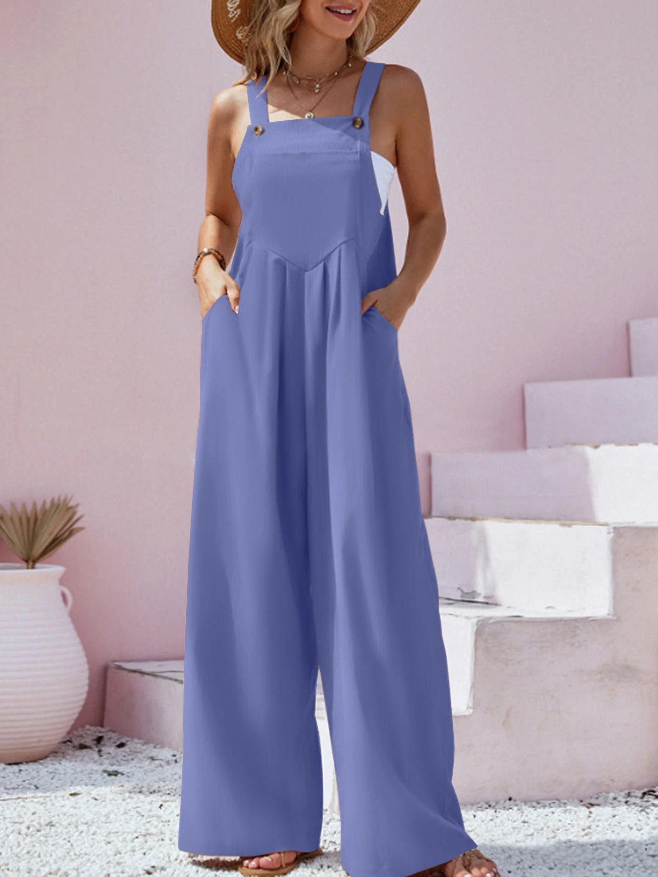 Heliane - Flowy Sleeveless Wide-Leg Jumpsuit with Spaghetti Straps
