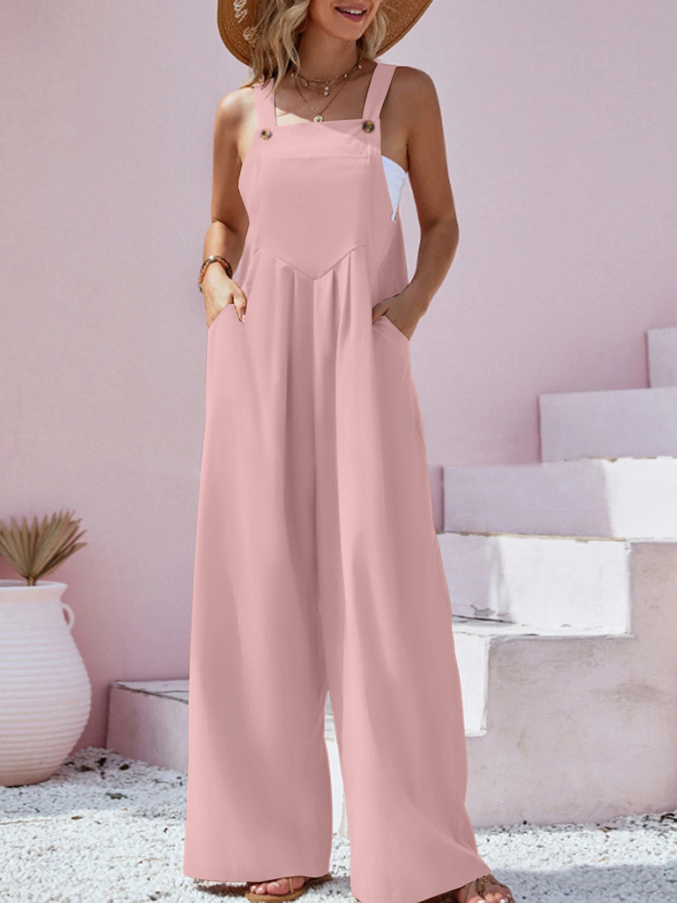Heliane - Flowy Sleeveless Wide-Leg Jumpsuit with Spaghetti Straps