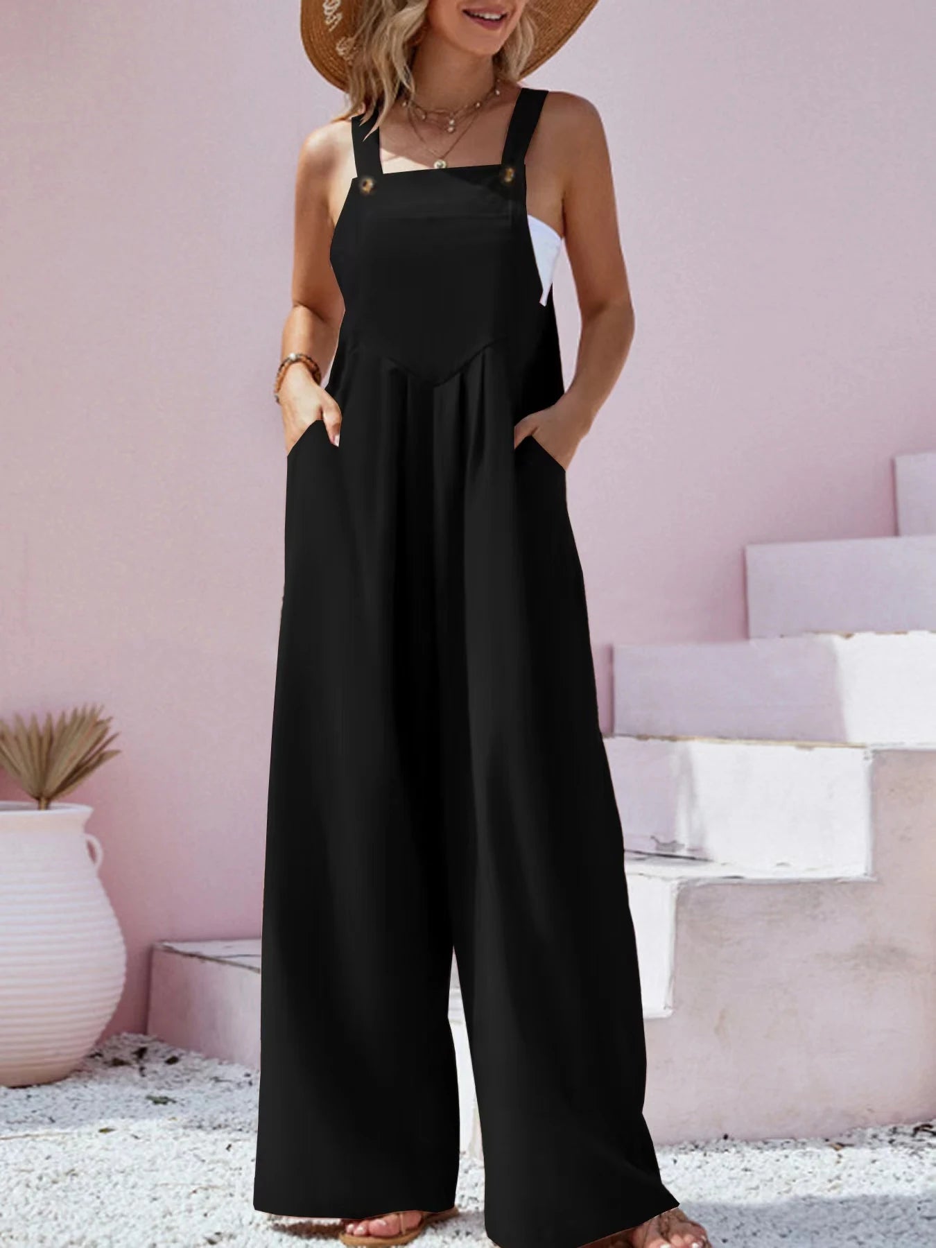 Heliane - Flowy Sleeveless Wide-Leg Jumpsuit with Spaghetti Straps
