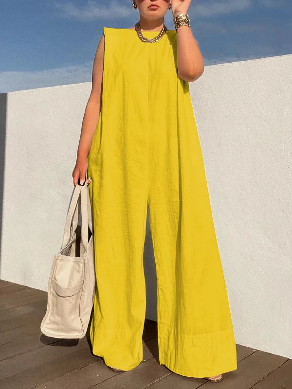 Ginevra - Sleeveless Cotton-Linen Wide-Leg Jumpsuit for Effortless Summer Style