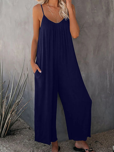 Emerentia - Wide-Leg Rayon Jumpsuit with Spaghetti Straps and Pockets