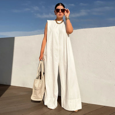 Ginevra - Sleeveless Cotton-Linen Wide-Leg Jumpsuit for Effortless Summer Style