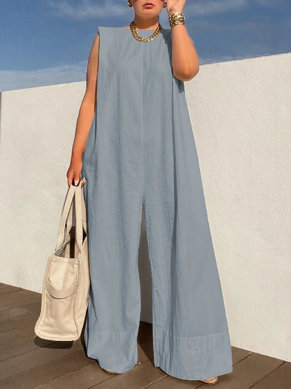Ginevra - Sleeveless Cotton-Linen Wide-Leg Jumpsuit for Effortless Summer Style