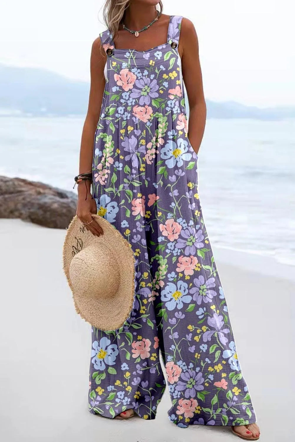 Diantha - Boho Wide-Leg Beach Jumpsuit with Bold Prints